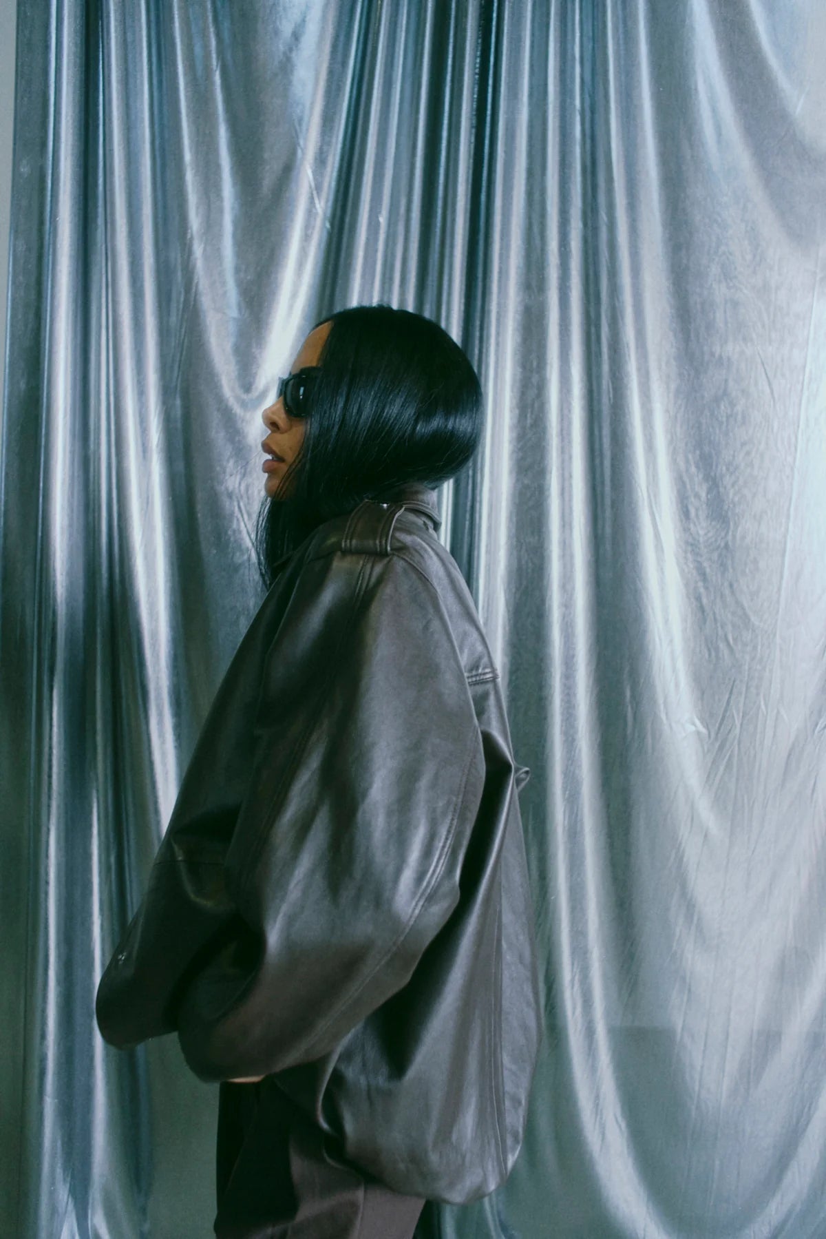 ROYAL - OVERSIZED LEATHER JACKET IN BROWN