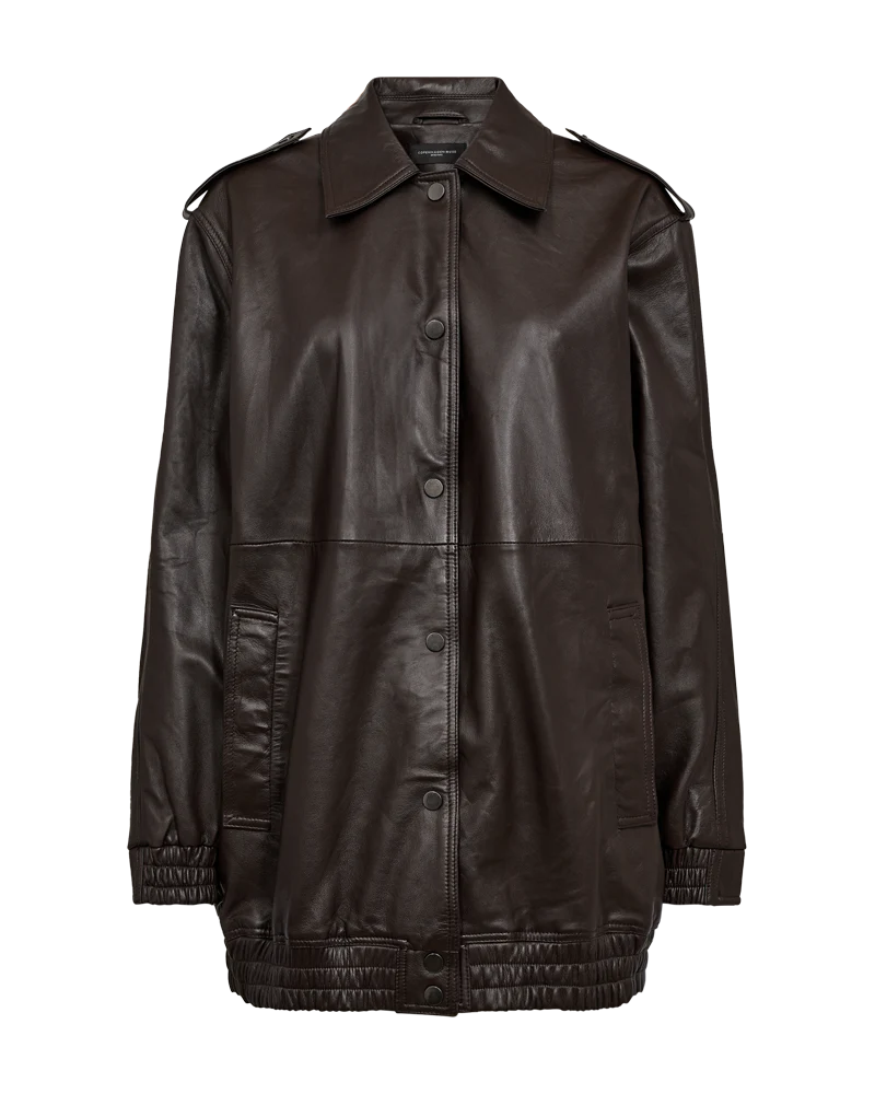 ROYAL - OVERSIZED LEATHER JACKET IN BROWN