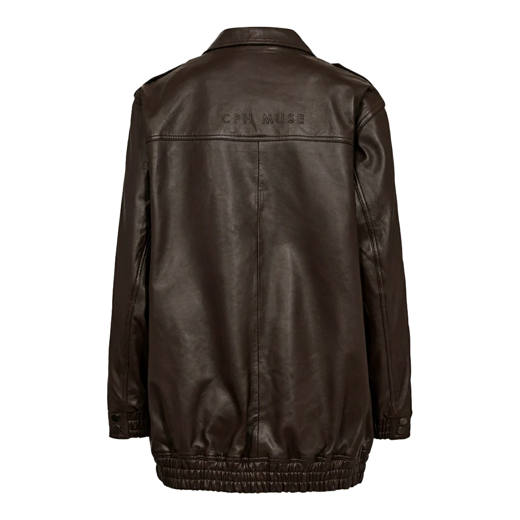 ROYAL - OVERSIZED LEATHER JACKET IN BROWN