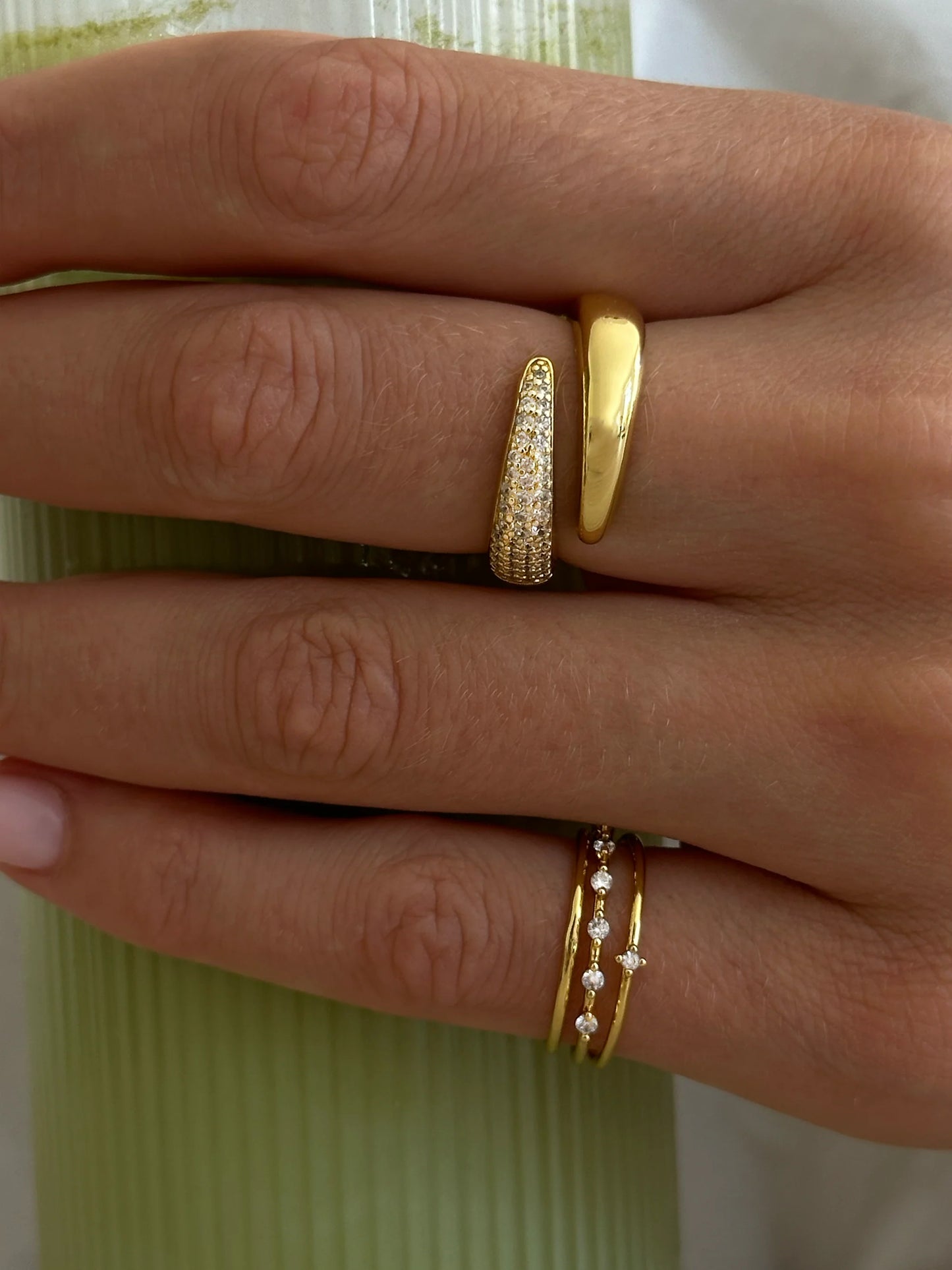 ADJUSTABLE DUO ZIRCONIA RING GULD