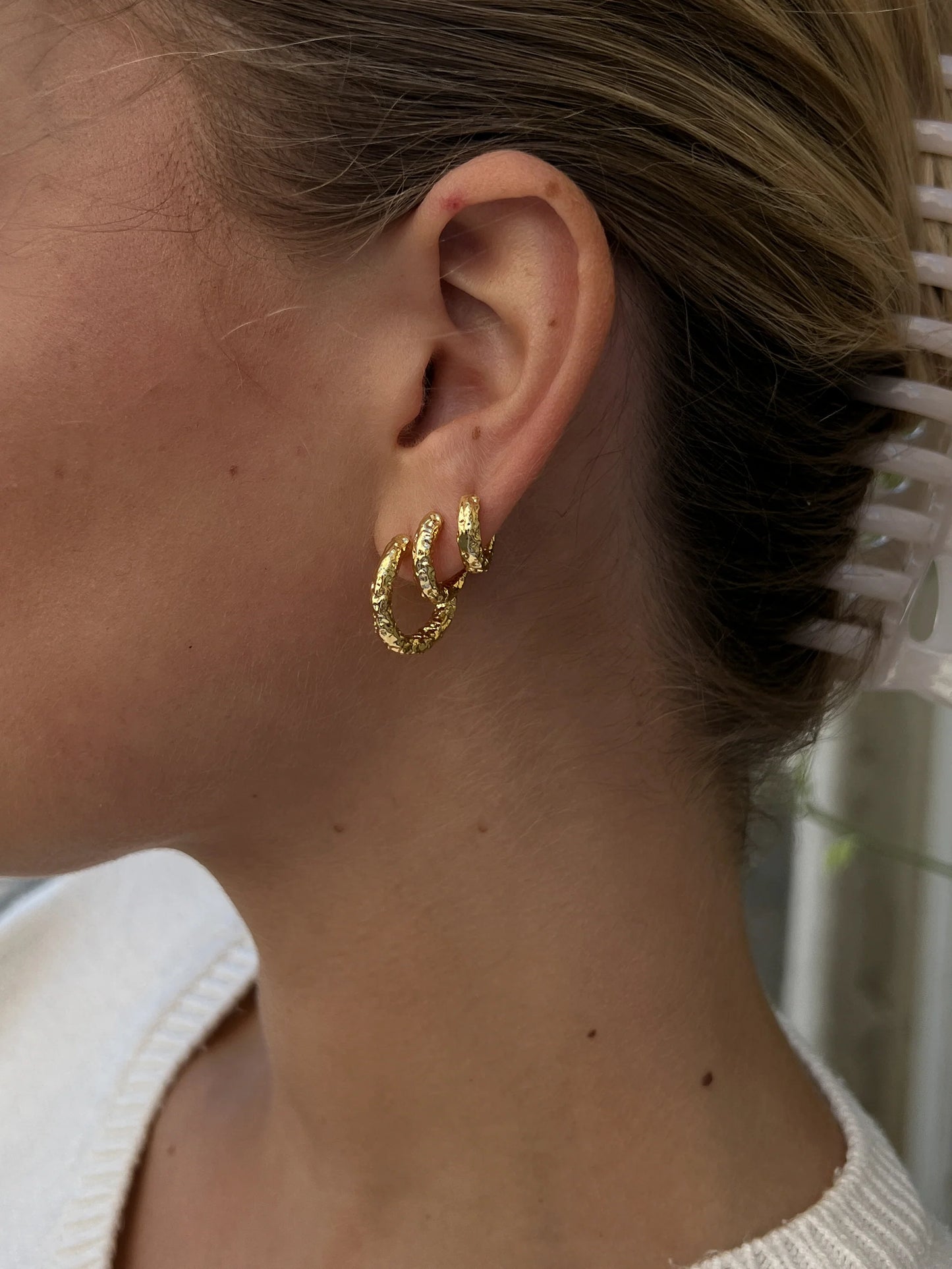 3PACK TEXTURED HOOP EARRING