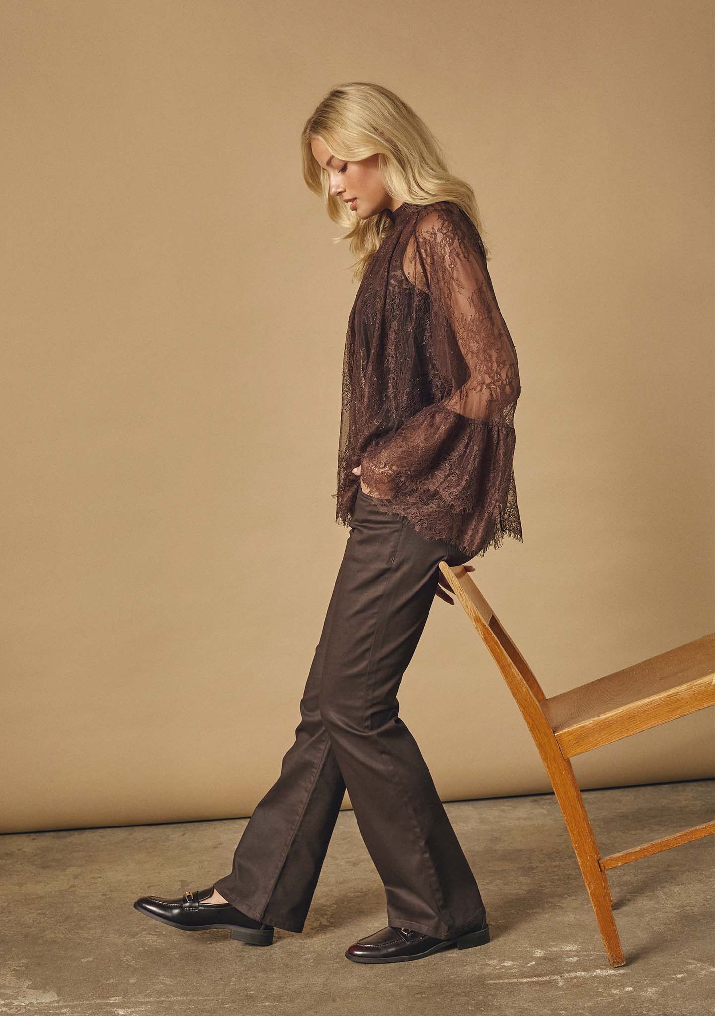 FLARE COATED PANT BROWN ISAY