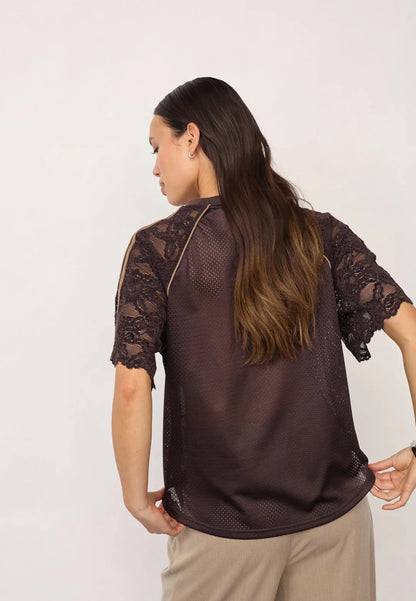 TREY LOGO LACE TOP CO COUTURE