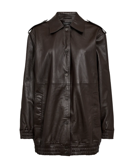 ROYAL - OVERSIZED LEATHER JACKET IN BROWN