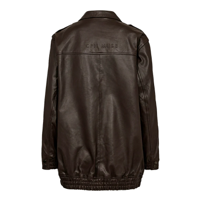 ROYAL - OVERSIZED LEATHER JACKET IN BROWN