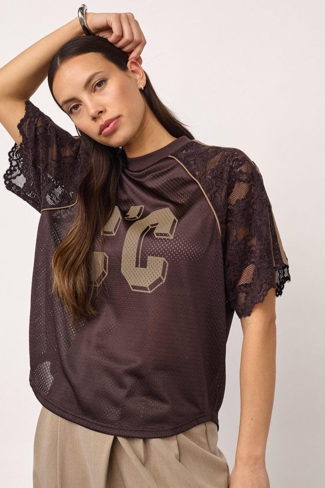 TREY LOGO LACE TOP CO COUTURE