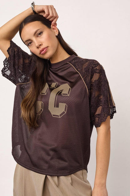 TREY LOGO LACE TOP CO COUTURE