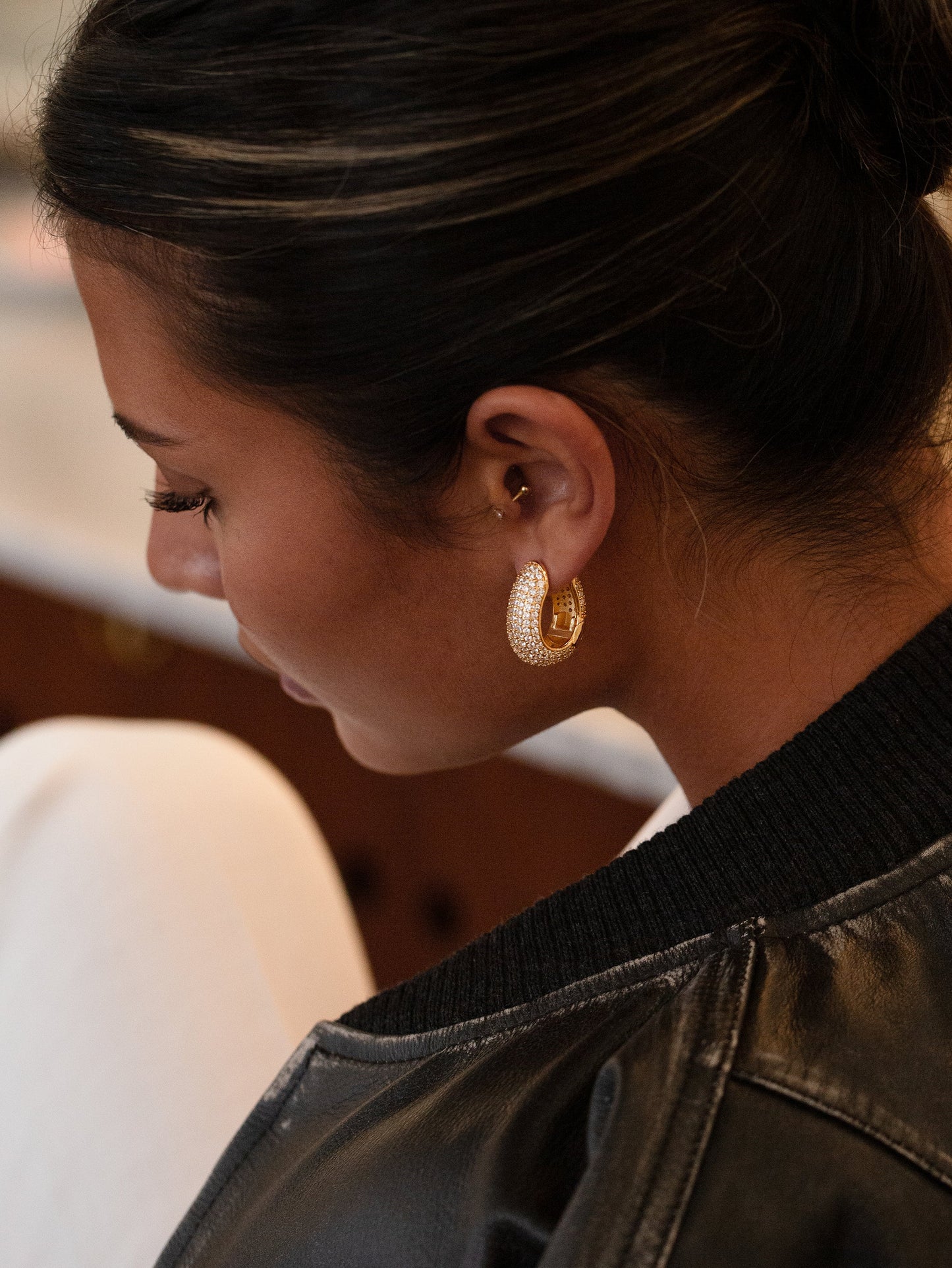 OVAL PAVE DOME HOOPS